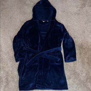 Lands' End Deep Blue Plush Hooded Robe